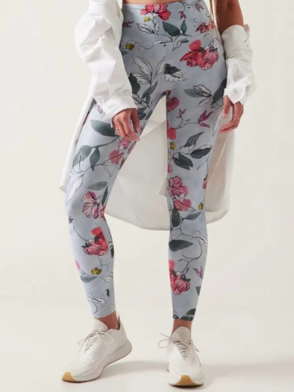 Athleta Grey Floral Elevation High-Waist Leggings
